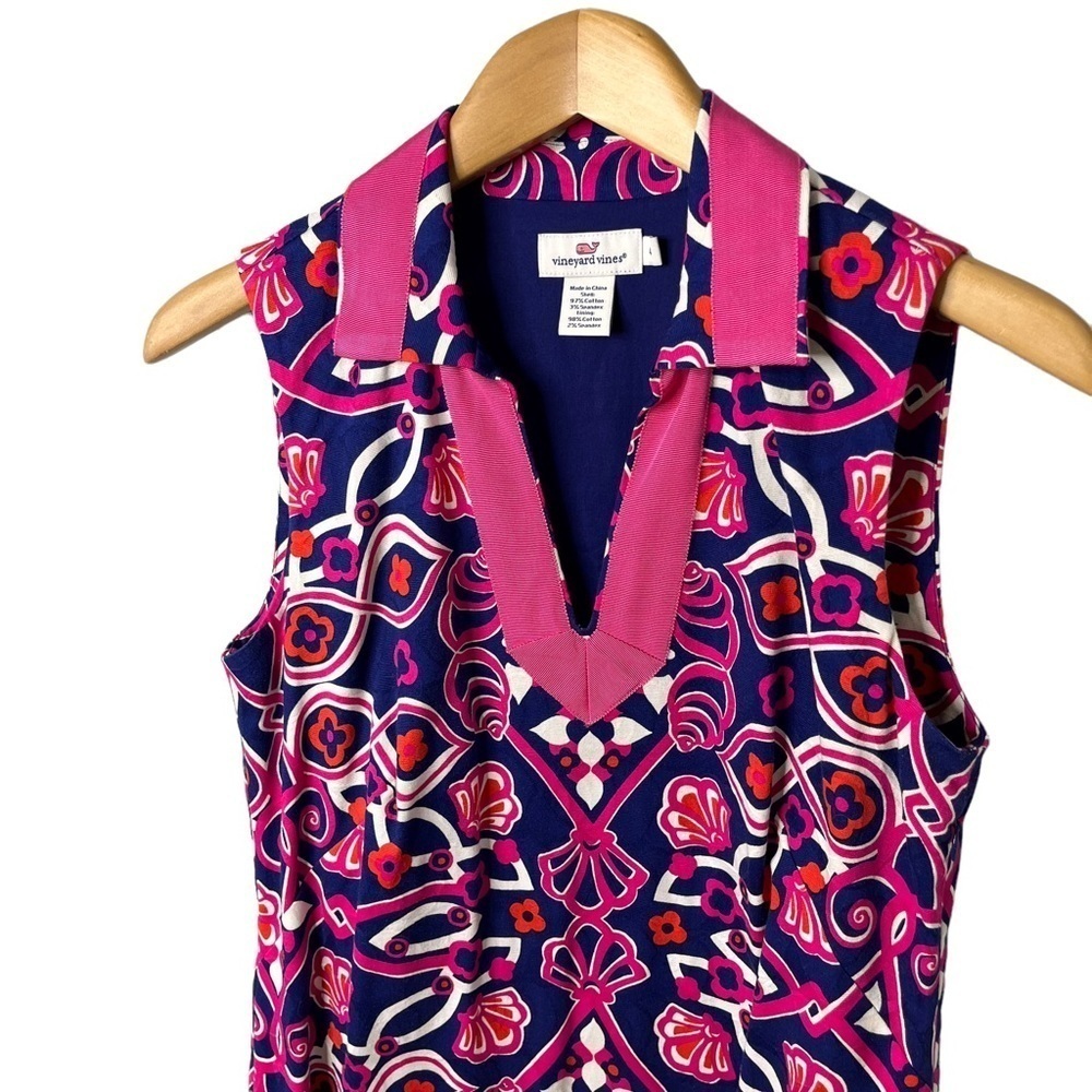 Vineyard Vines Shell Scarf Print Sheath Tunic Dress Blue Pink Size 4 Sleeveless - Picture 2 of 7